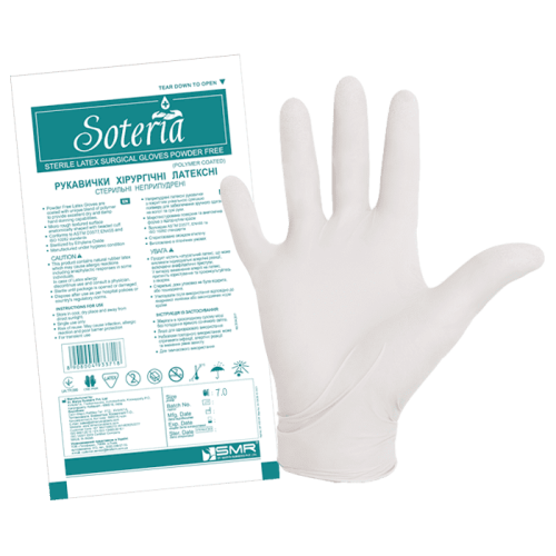 Рукавички хірургічні з Латекс, без пудри, Розмір 5,5, мінімальна довжина манжети 285 мм, Без валика, з клейкою смугою